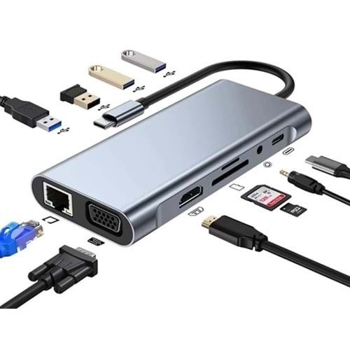 Bilişim Burada ZR44/A TYPE-C 11 İN 1 GİGABİT HDTV ÇEVİRİCİ