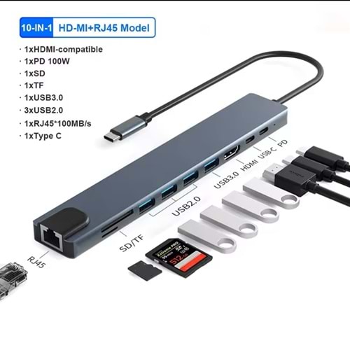 Bilişim Burada ZR795 TYPE-C 10 İN 1 PD ÇEVİRİCİ