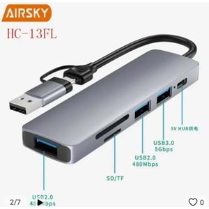 AİRSKY HC13FL 5 İN 1 USB TYPE-C 2 İN 1 ÇEVİRİCİ